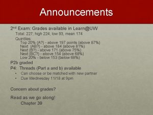 Announcements 2 nd Exam Grades available in LearnUW