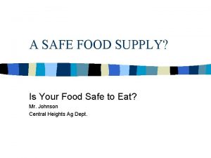 A SAFE FOOD SUPPLY Is Your Food Safe
