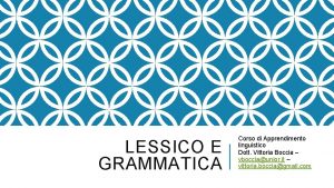 LESSICO E GRAMMATICA Corso di Apprendimento linguistico Dott