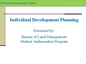 BLM Student Ambassadors Program Individual Development Planning Presented