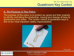 300 Key Control Guide 330 Guestroom Key Control