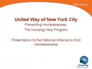 United Way of New York City Preventing Homelessness