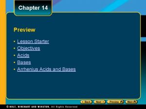 Chapter 14 Preview Lesson Starter Objectives Acids Bases