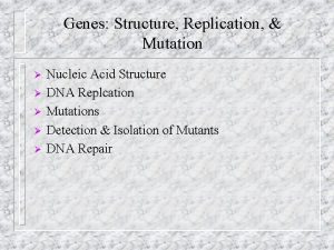 Genes Structure Replication Mutation Nucleic Acid Structure DNA