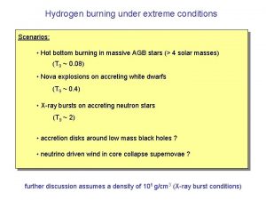 Hydrogen burning under extreme conditions Scenarios Hot bottom