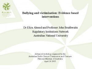Bullying and victimisation Evidence based interventions Dr Eliza
