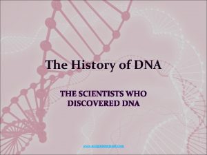 The History of DNA THE SCIENTISTS WHO DISCOVERED