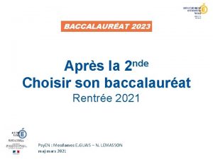 BACCALAURAT 2023 nde 2 Aprs la Choisir son