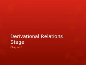 Derivational Relations Stage Chapter 8 The term derivational