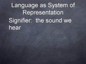 Language as System of Representation Signifier the sound