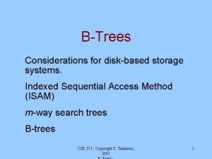 BTrees Considerations for diskbased storage systems Indexed Sequential