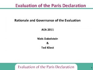 Evaluation of the Paris Declaration Rationale and Governance