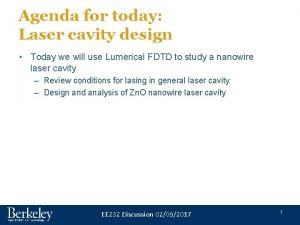 Agenda for today Laser cavity design Today we