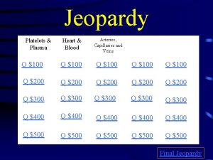 Jeopardy Platelets Plasma Heart Blood Arteries Capillaries and