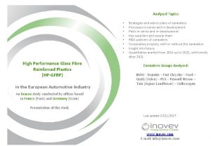 Analysed Topics High Performance Glass Fibre Reinforced Plastics