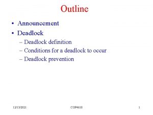 Outline Announcement Deadlock Deadlock definition Conditions for a