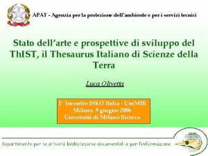 APAT Agenzia per la protezione dellambiente e per