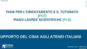 PIANI PER LORIENTAMENTO E IL TUTORATO POT PIANO