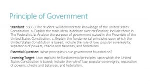 Principle of Government Standard SSCG 3 The student