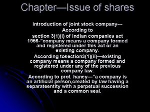ChapterIssue of shares Introduction of joint stock companyAccording