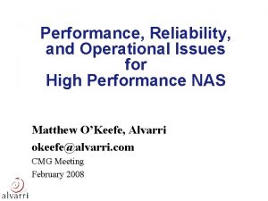 Performance Reliability and Operational Issues for High Performance