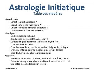 Astrologie Initiatique Table des matires Introduction Questce que