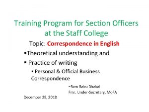 Training Program for Section Officers at the Staff