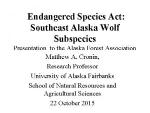 Endangered Species Act Southeast Alaska Wolf Subspecies Presentation