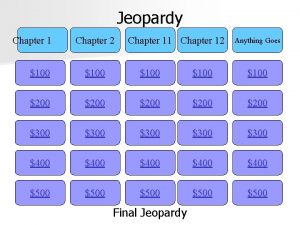 Jeopardy Chapter 1 Chapter 2 Chapter 11 Chapter