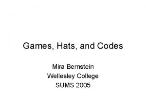 Games Hats and Codes Mira Bernstein Wellesley College