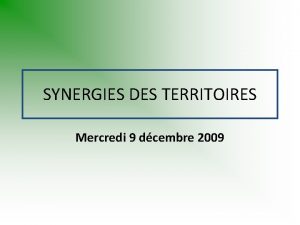 SYNERGIES DES TERRITOIRES Mercredi 9 dcembre 2009 Problmatique