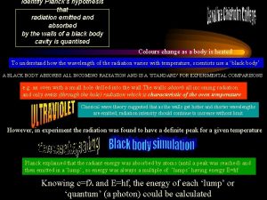 Identify Plancks hypothesis that radiation emitted and absorbed