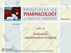 UNIT 10 Medication Administration Essentials Copyright 2011 Delmar