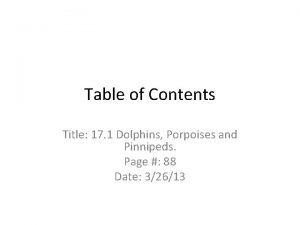 Table of Contents Title 17 1 Dolphins Porpoises