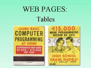 WEB PAGES Tables Welcome Back Row 1 Colspan