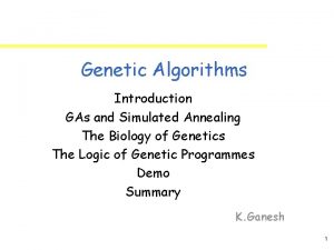 Genetic Algorithms Introduction GAs and Simulated Annealing The