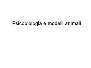 Psicobiologia e modelli animali La psicobiologia si propone