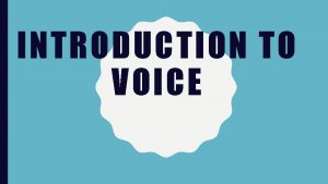 INTRODUCTION TO VOICE WHAT IS VOICE Makes reading