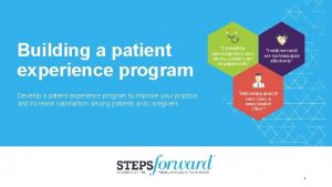 Building a patient experience program Develop a patient