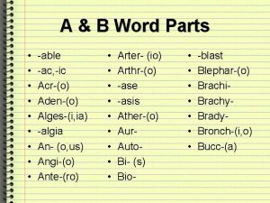 A B Word Parts able ac ic Acro