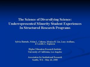 The Science of Diversifying Science Underrepresented Minority Student