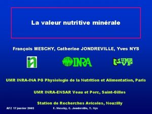 La valeur nutritive minrale Franois MESCHY Catherine JONDREVILLE