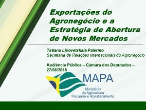 Exportaes do Agronegcio e a Estratgia de Abertura