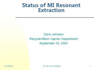 Status of MI Resonant Extraction Dave Johnson RecyclerMain