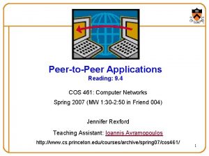 PeertoPeer Applications Reading 9 4 COS 461 Computer