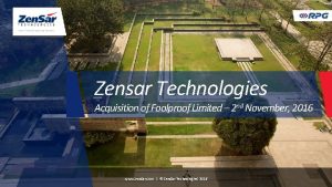 Zensar Technologies Acquisition of Foolproof Limited 2 nd