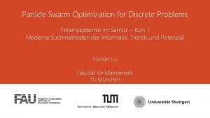 Particle Swarm Optimization for Discrete Problems Ferienakademie im