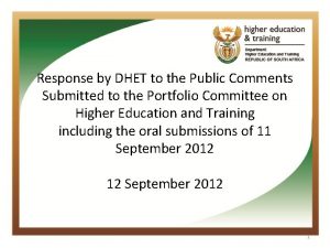 Response by DHET to the Public Comments Submitted