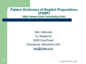 Pattern Dictionary of English Prepositions PDEP http www