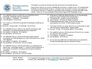 TSA seeks to provide worldclass customer service and